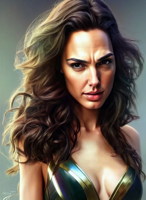 Image similar to full length photo of a gorgeous gal gadot in the style of stefan kostic, realistic, sharp focus, 8k high definition, insanely detailed, intricate, elegant, art by stanley lau and artgerm