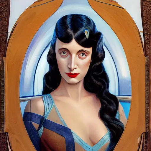 Image similar to a streamline moderne, art nouveau, multi - ethnic and multi - racial portrait in the style of charlie bowater, and in the style of donato giancola, and in the style of charles dulac. very large, clear, expressive, intelligent eyes. symmetrical, centered, ultrasharp focus, dramatic lighting, photorealistic digital painting, intricate ultra detailed background.