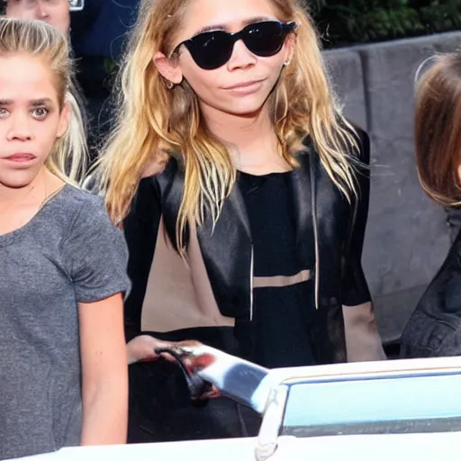 Prompt: mary kate and ashley olsen arm fist fighting