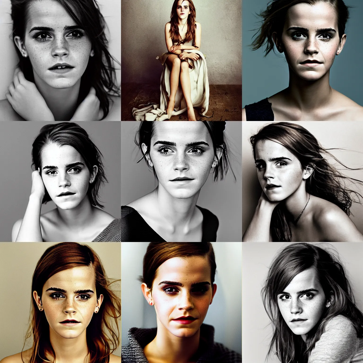 Prompt: face portrait of emma watson, 2 2 years old, studio photography by annie leibovitz, f / 8