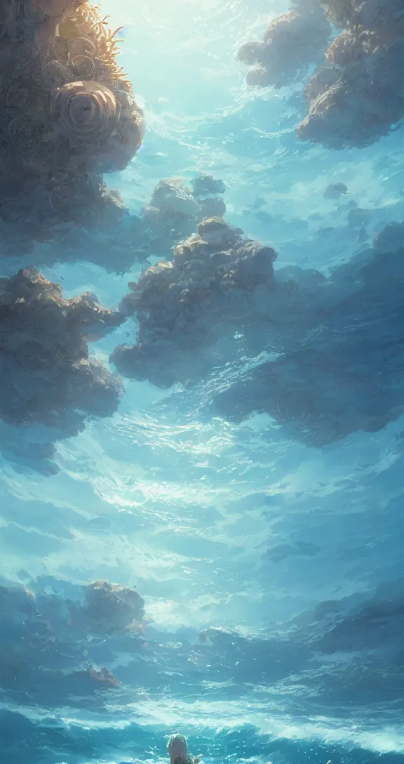 Image similar to Bubbly ocean, many fish, by Studio Ghibli and Greg Rutkowski, artstation