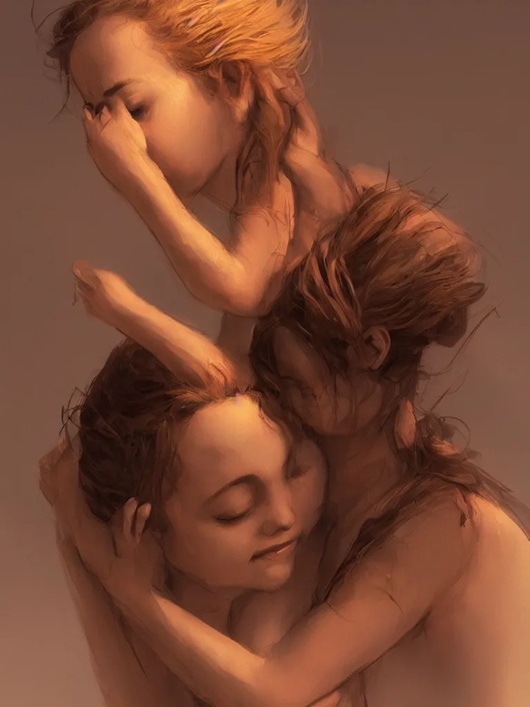 Prompt: holding my head in my arms, by disney concept artists, blunt borders, golden ratio, beautiful light