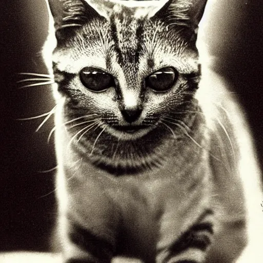 Image similar to vampire tabby cat “ irving penn ” portrait