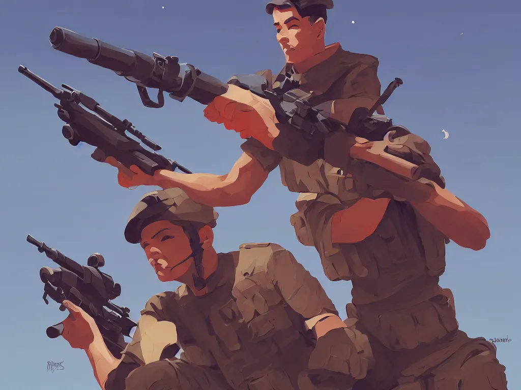 Prompt: soldier with a rocket launcher, smooth face median photoshop filter cutout vector behance hd by jesper ejsing, by rhads, makoto shinkai and lois van baarle, ilya kuvshinov, rossdraws, illustration, art by ilya kuvshinov and gustav klimt