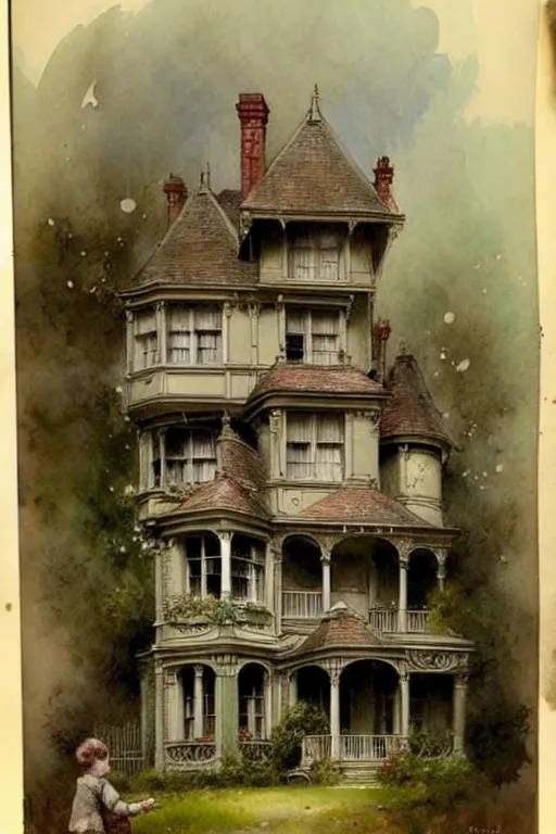 Image similar to ( ( ( ( ( 1 9 5 0 s victorian mansion. muted colors. ) ) ) ) ) by jean - baptiste monge!!!!!!!!!!!!!!!!!!!!!!!!!!!!!!