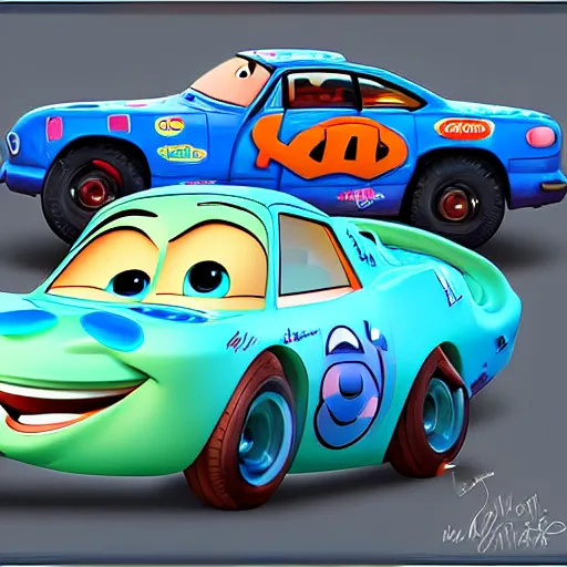 Image similar to a random pixar cars character, digital art, detailed