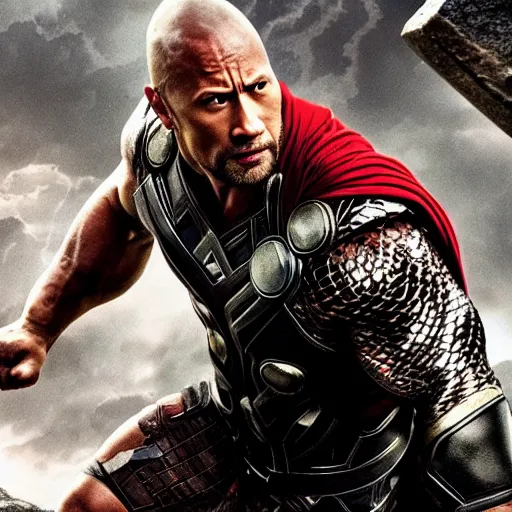 Image similar to Dwayne Johnson as Thor 4k detail