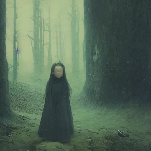 Image similar to style by millais, ( ( ( ( ( ( ( ( by beksinski ) ) ) ) ) ) ) ), portrait painting of victorian era yokai, 8 k, haunting, highly detailed, octane render, by millais,