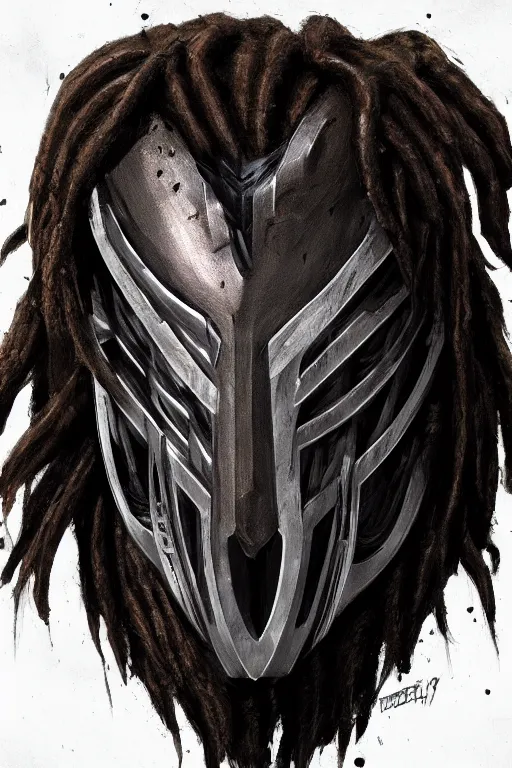 Image similar to predator 1 9 8 7 masked face redesign, portrait, highly detailed, black smooth dreadlocks, mandables, digital painting, trending on artstation, concept art, illustration