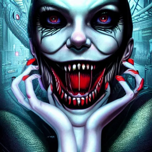 Image similar to lofi scorn giger alien venom joker lovecraftian lovecraft portrait of scarlett johansson, Pixar style, by Tristan Eaton Stanley Artgerm and Tom Bagshaw.