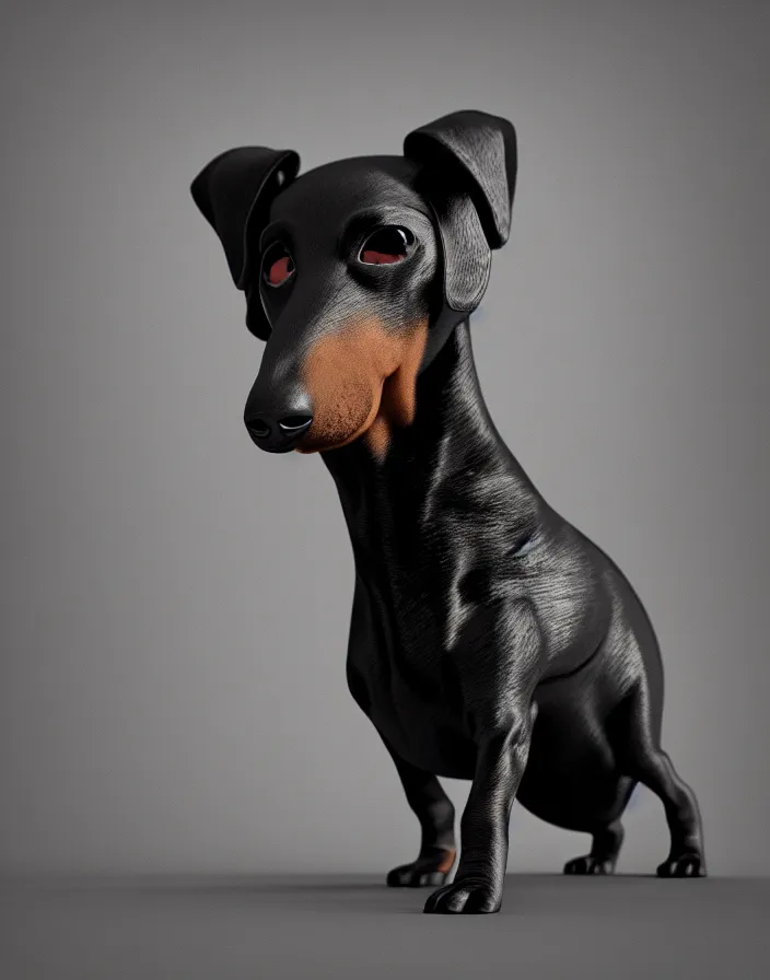 Image similar to photo of all black wiener dog wearing a mask. Trending on artstation, award winning. Octane render, 4k, 8k, unreal 5, very detailed, hyper control-realism, depth of field.