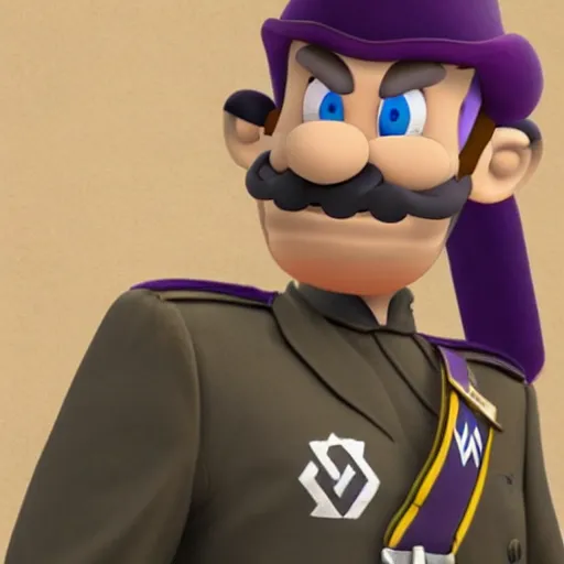 Prompt: waluigi as a nazi soldier during ww2, realistic, detailed, gloomy, octane render, 4K