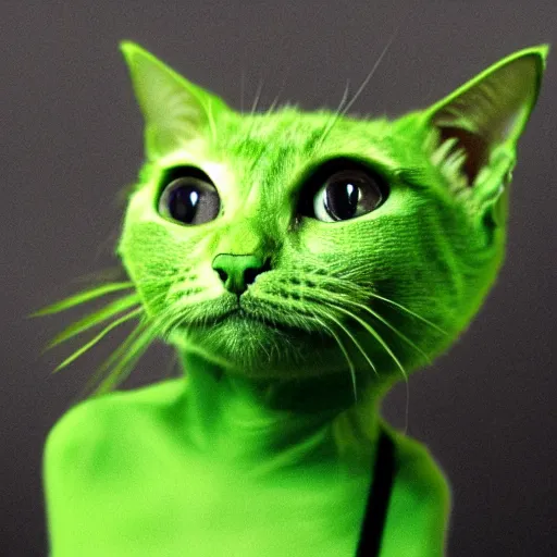 Prompt: a green alien cat from another world