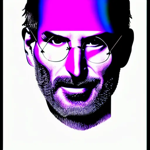 Image similar to steve jobs psychedelic black light poster, artstation