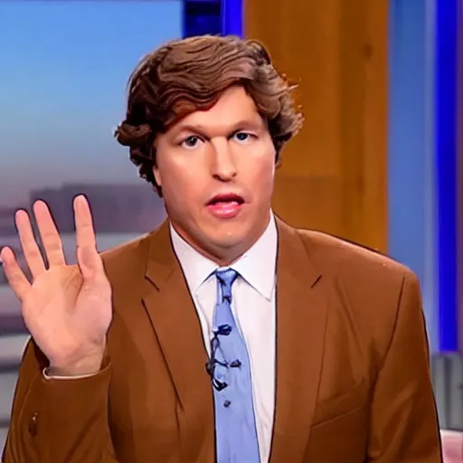 Image similar to tucker carlson, dressed like a princess