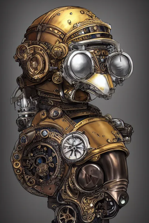 Image similar to steampunk helmet fantasy art mask robot ninja stylized digital illustration sharp focus, elegant intricate digital painting artstation concept art global illumination ray tracing advanced technology chaykin howard and campionpascale and cooke darwyn and davis jack