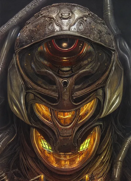 Prompt: arcade machine mf doom reptile eyes, metal led skin. intricate, elegant, highly detailed, centered, digital painting, artstation, concept art, smooth, sharp focus, illustration, artgerm, tomasz alen kopera, peter mohrbacher, donato giancola, joseph christian leyendecker, wlop, frank frazetta