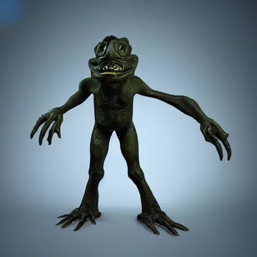 Image similar to an grotesque creature with weird features, looking inquisitively at the camera, 3d render, studio lighting