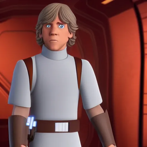 Prompt: Film still of Luke Skywalker, from Star Wars: The Clone Wars (2008–2020 TV Series)