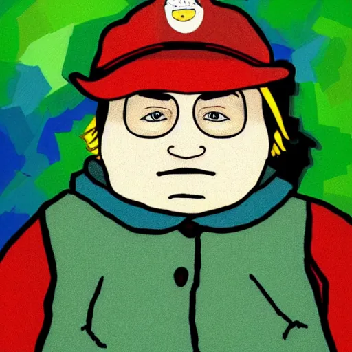 Image similar to an artistic portrait of eric cartman, high quality, studio photography, colorful, hero, heroic, beautiful, in the style of vincent van gogh