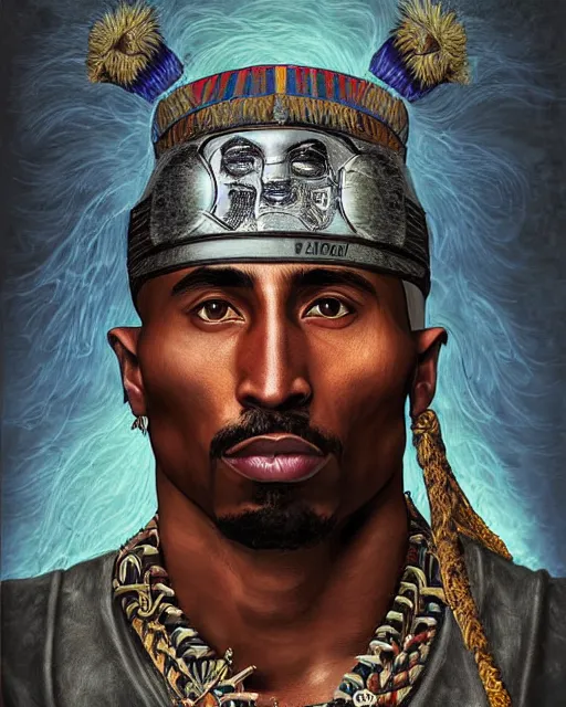 Prompt: digital painting of tupac amaru, incan warrior, by filipe pagliuso and justin gerard, symmetric, fantasy, highly detailed, realistic, intricate, portrait, sharp focus, tarot card