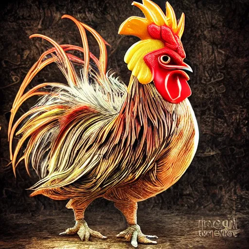 Image similar to fantasy art ultra detailed photo of the most interesting rooster king in all it's glory