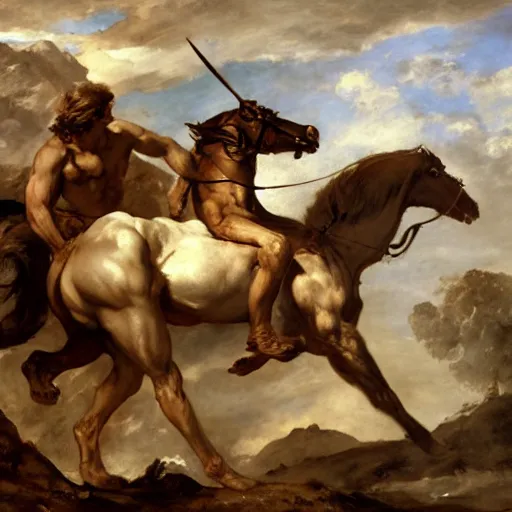 Image similar to bellerophon facing the chimera by eugene delacroix, masterpiece 4 k digital, highly detailed, trending on artstation, award winning