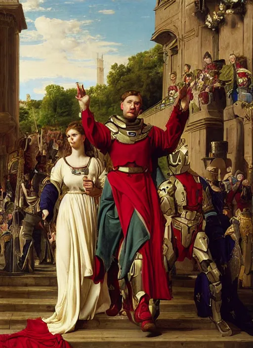 Image similar to halo master chief in a medieval royal procession by charles edward perugini