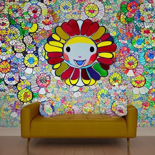 Prompt: interior design inspired by Takashi Murakami