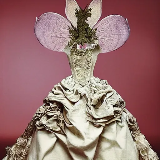 Image similar to fashion design inpired by fairy tale, for dragon queen, designed by alexander mcqueen, rococo