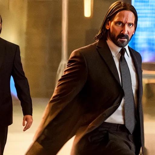 Image similar to a cinematic film still of steve carell in john wick