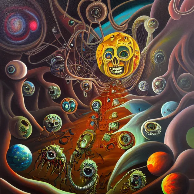 Image similar to an oil on canvas painting, polycount, surrealism, surrealist, cosmic horror, high detail