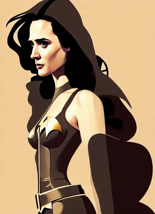 Image similar to detailed artwork by phil noto ; stylized painting of young jennifer connelly ; gal gadot ; eva green ; young jennifer connelly from the rocketeer ; brush texture ; asymmetric composition ; paint texture ; trending on artstation ; gallery painting by phil noto, comic style