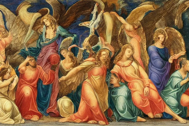 Prompt: the archangels breaking covenant laying with the daughters of man in the days of enoch