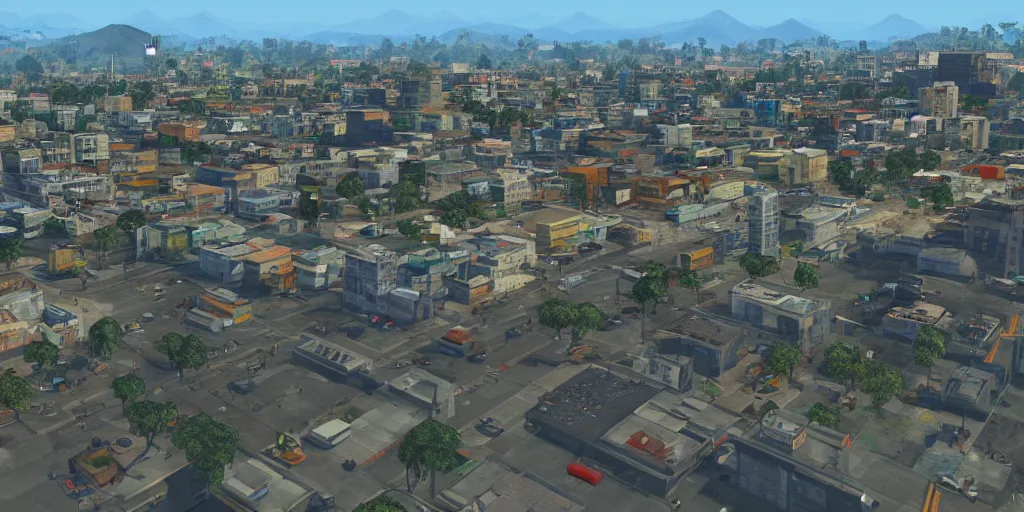 Prompt: guatemala city if it was a game like grand theft auto v with player view perspective, hud, with realistic visuals and award winning gameplay