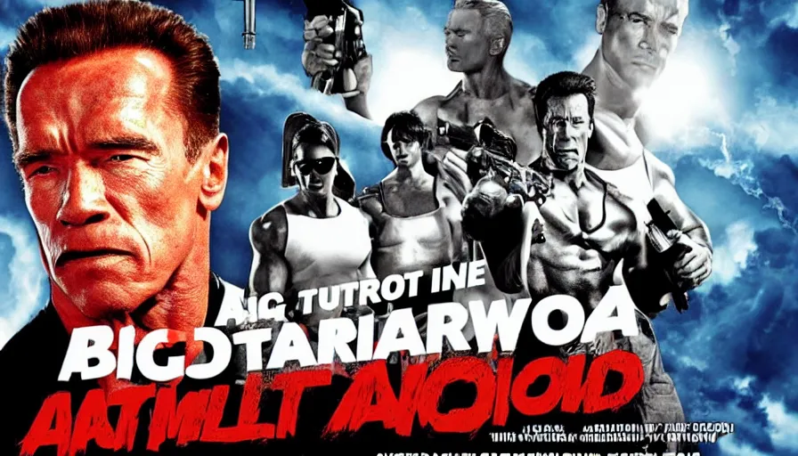 Image similar to big budget action movie poster staring arnold schwarzenegger as a florist.