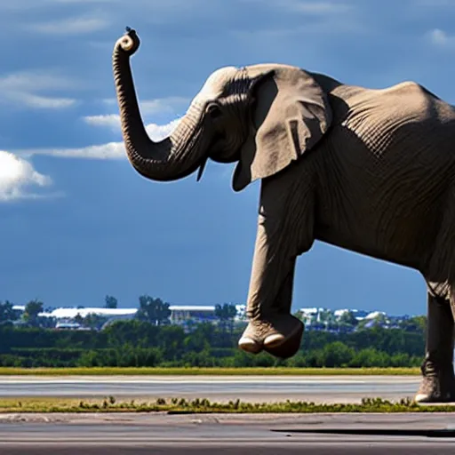 Prompt: Flying elephant lands in the airport