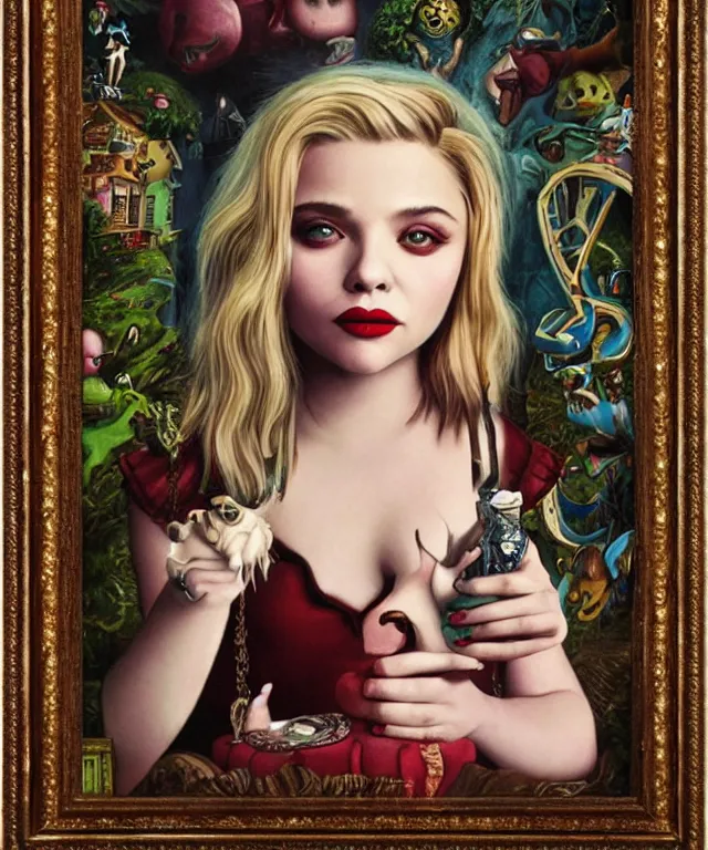 Image similar to portrait of Chloe Moretz in wonderland, lowbrow painting by Mark Ryden