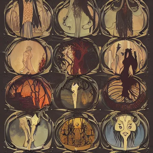 Image similar to artnouveau mythical scary creatures of layers of fear