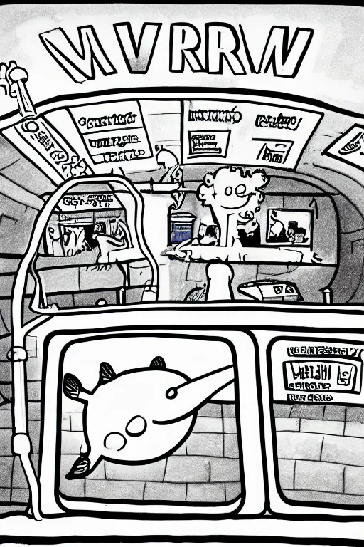 Image similar to drawing of a narwhal taking the subway by matt groening