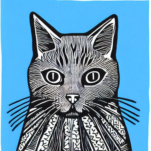 Image similar to cat linocut print by Julie de Graag