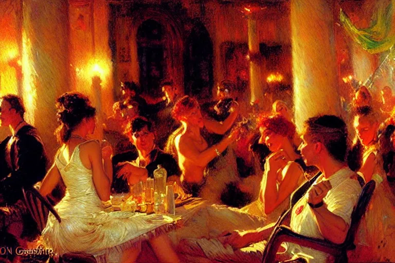 Image similar to 9 0's ibiza party, night, painting by gaston bussiere, craig mullins, j. c. leyendecker