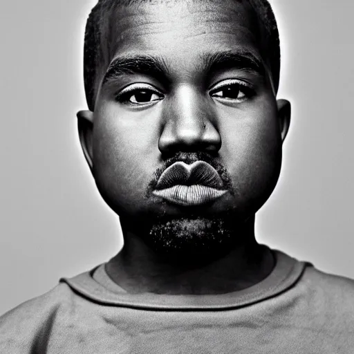 Image similar to the face of young kanye west wearing yeezy clothing at 1 2 years old, black and white portrait by julia cameron, chiaroscuro lighting, shallow depth of field, 8 0 mm, f 1. 8