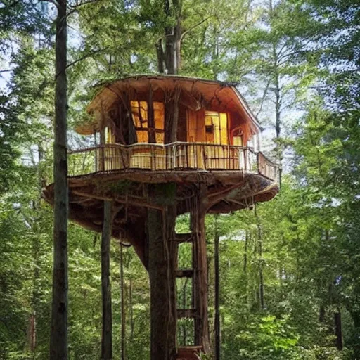 Image similar to treehouse in a forest, dreamy