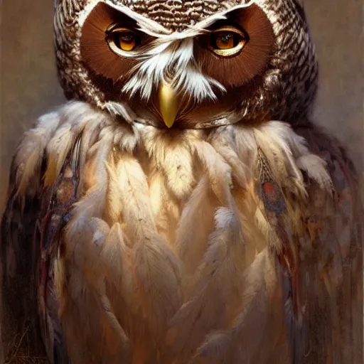 Image similar to a humanoid owl fantasy character, white feathers, highly detailed painting by gaston bussiere, craig mullins, j. c. leyendecker, 8 k