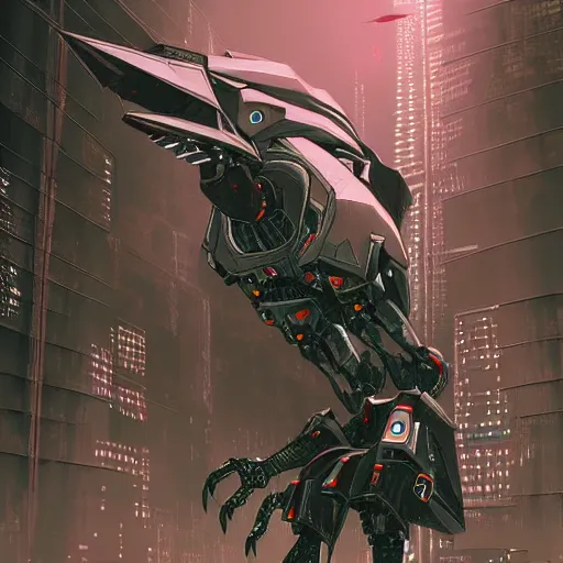 Prompt: beautiful, detailed, dark, cyberpunk illustration of an evil robot mecha pterodactyl