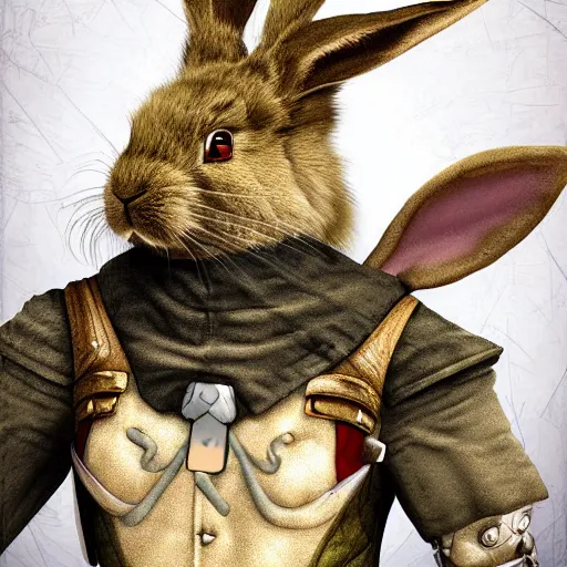 Image similar to digital art portrait of a fantasy rabbit soldier by kyle ferrin