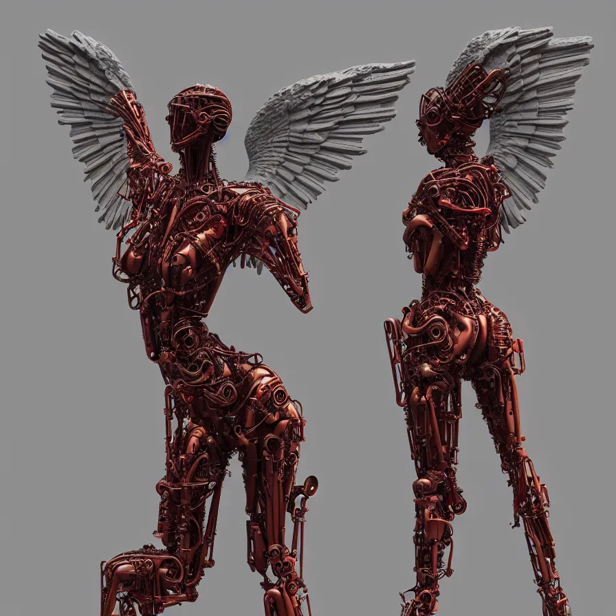 Prompt: statue winged victory of samothrace, vogue, red biomechanical, inflateble shapes, wearing epic bionic cyborg implants, masterpiece, intricate, biopunk futuristic wardrobe, highly detailed, artstation, concept art, background galaxy, cyberpunk, octane render