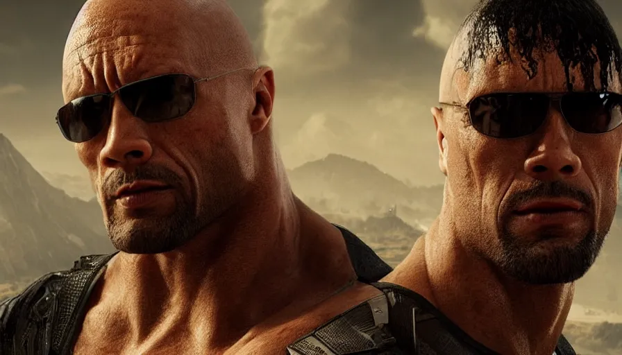 Image similar to The Rock is Neo from Matrix, hyperdetailed, artstation, cgsociety, 8k