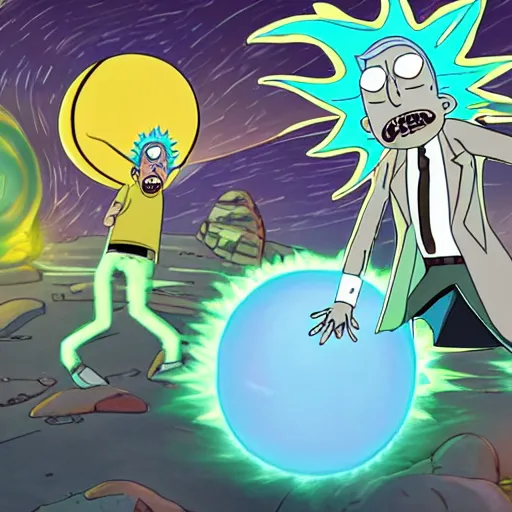 Prompt: rick sanchez fighting a glorb of chonkalisks, rick and morty, 4 k